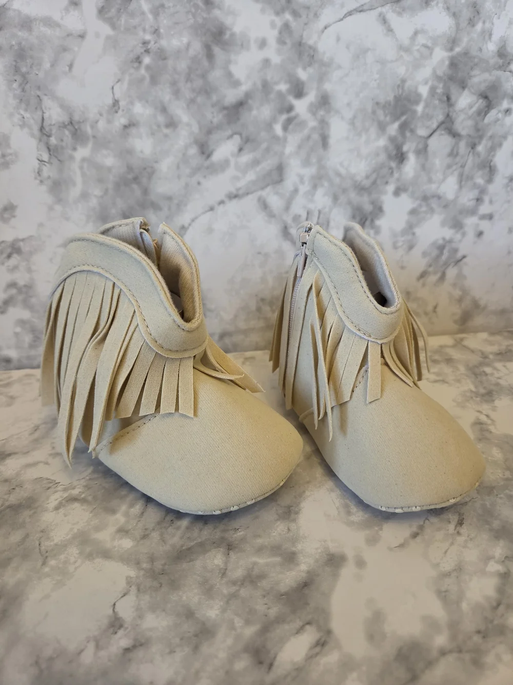 Baby Fringe Moccasin Boots - Khaki Baby Shoes - 12 To 18 Months